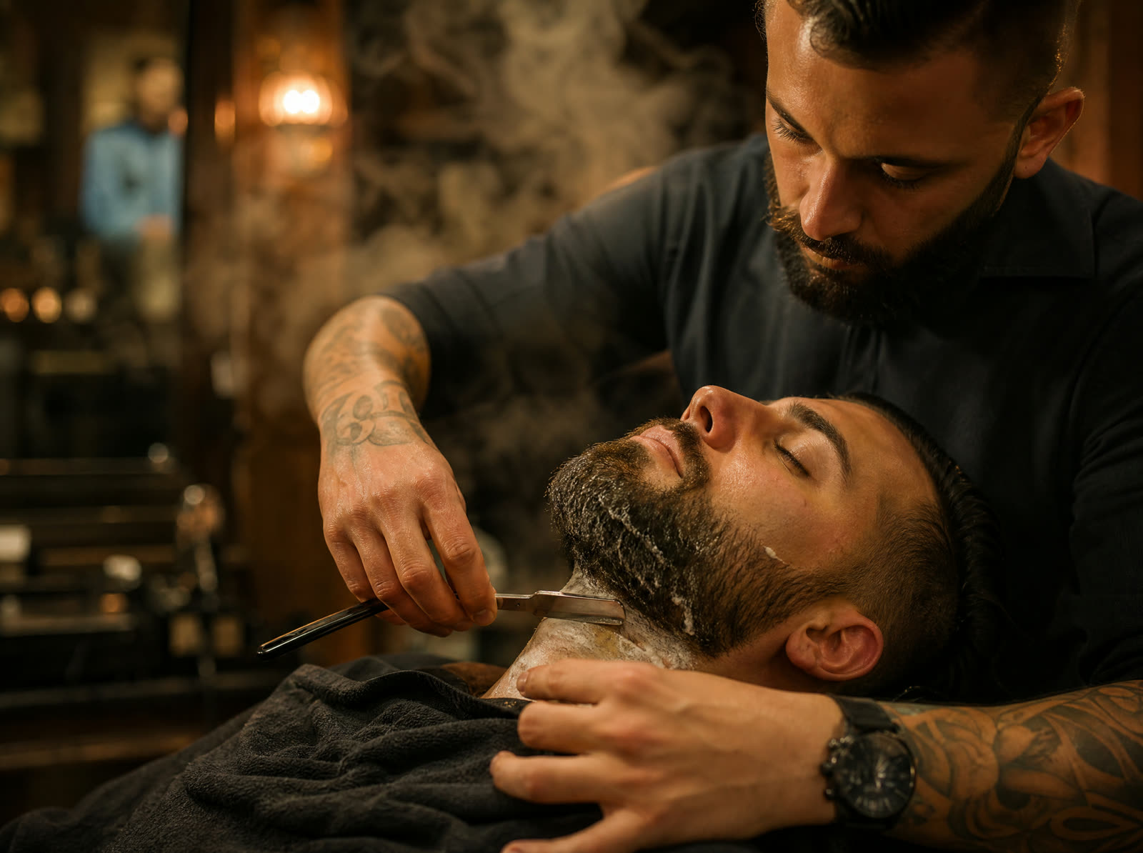 Hot-Towel-Bartrasur mit Klinge, Barbershop Luzern